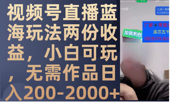 (7635期)视频号直播蓝海玩法两份收益,小白可玩,无需作品日入200-2000+ (7635期)视频号直播蓝海玩法两份收益,小白可玩,无需作品日入200-2000+