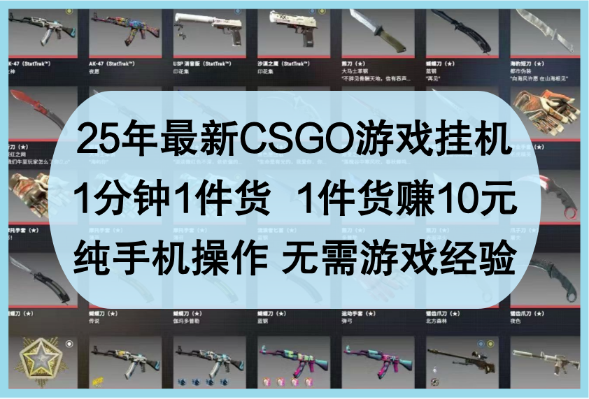 25年最新CSGO游戏挂机,1分钟1件货,1件货赚10元,纯手机操作,无需游戏经验 25年最新CSGO游戏挂机,1分钟1件货,1件货赚10元,纯手机操作,无需游戏经验