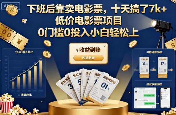 下班后靠卖电影票,十天搞了7k+,低价电影票项目,0门槛0投入小白轻松上手