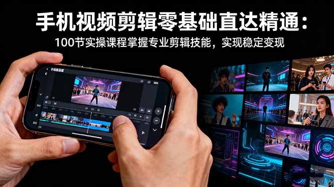 (16466期)手机视频剪辑零基础直达精通:100节实操课程掌握专业剪辑技能,实现稳…